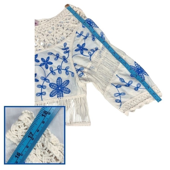 Oliver Crochet Embroidery Tunic Floral Top Blue‎ Cream Cotton Womens Size Medium - Picture 5 of 8